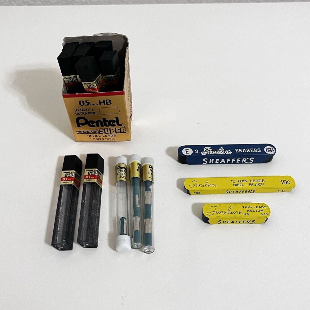 Vintage Pentel and Fineline Mechanical Pencil Lead & Eraser Refills Lot